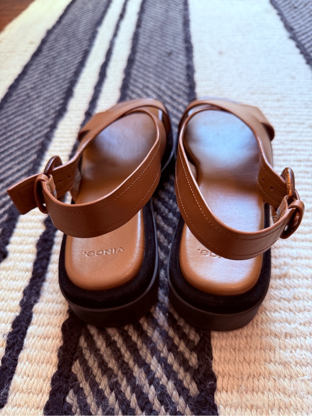 Vince Tan Leather Crisscross Slingback Sandals - Picture 4 of 8